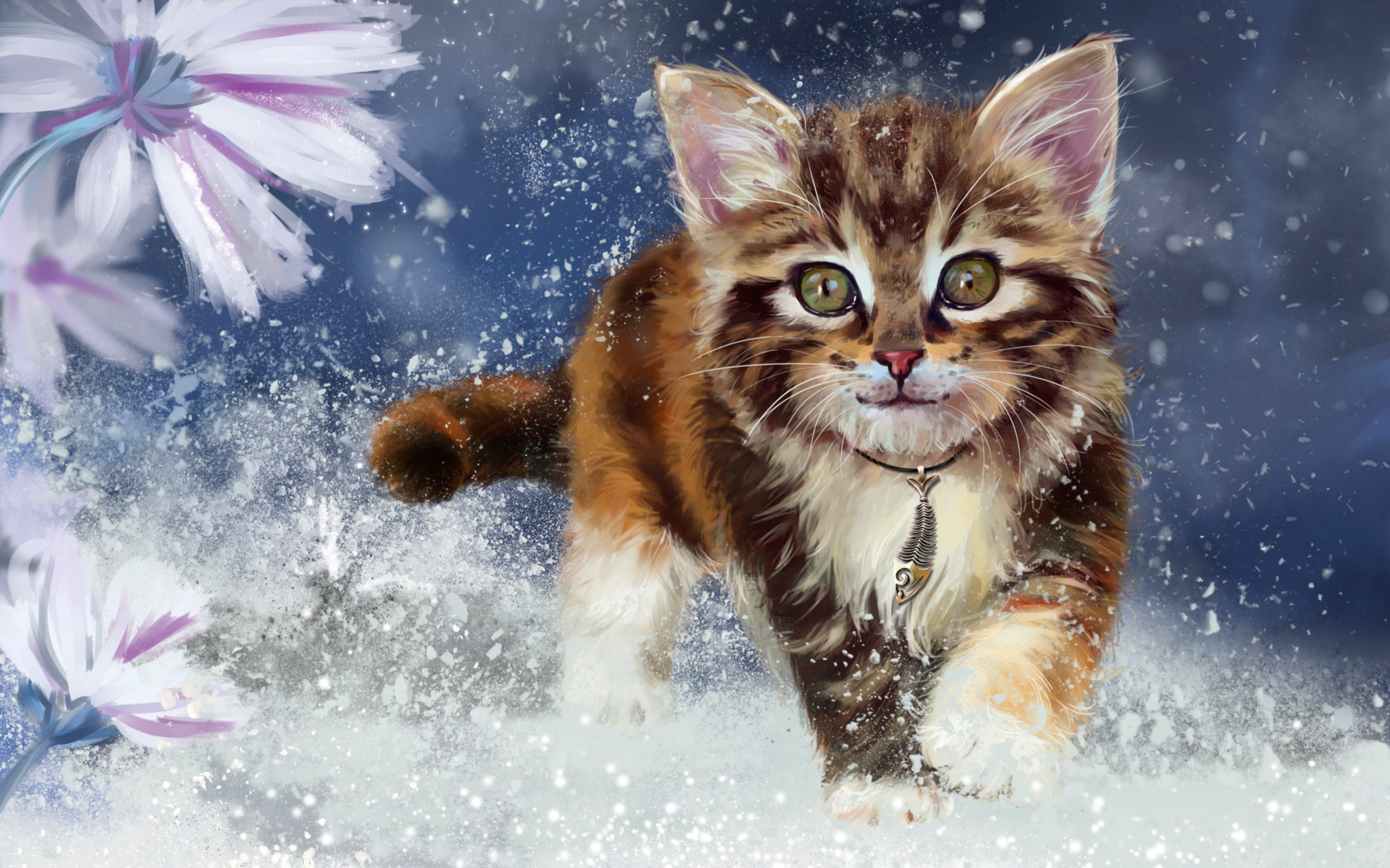 Живые обои с котом. Художник Лорри Кайенна. Цифровой художник Лорри Kajenna Кайенна коты. Зимний кот. Котенок в снегу.