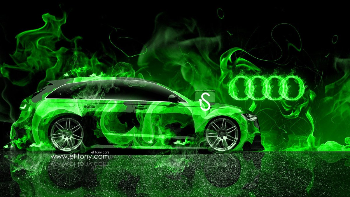 Зеленое авто на черном фоне