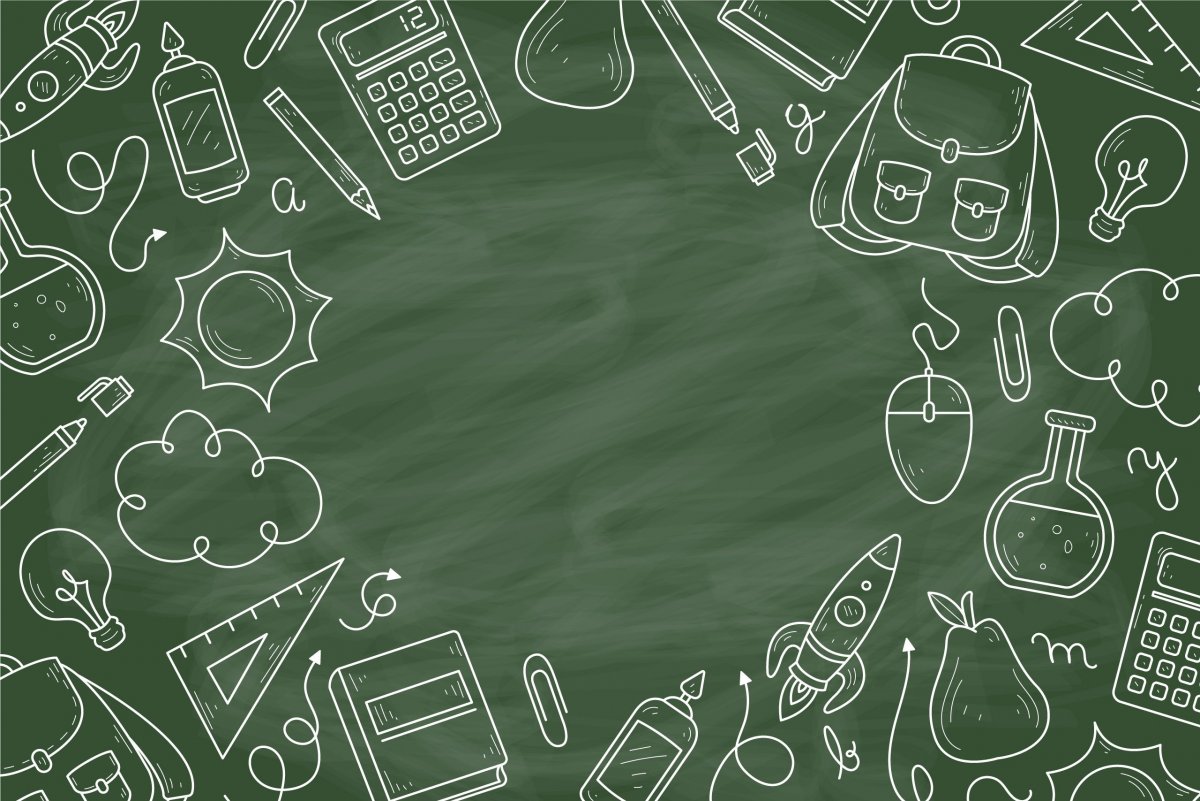 Школьные принадлежности на фоне доски