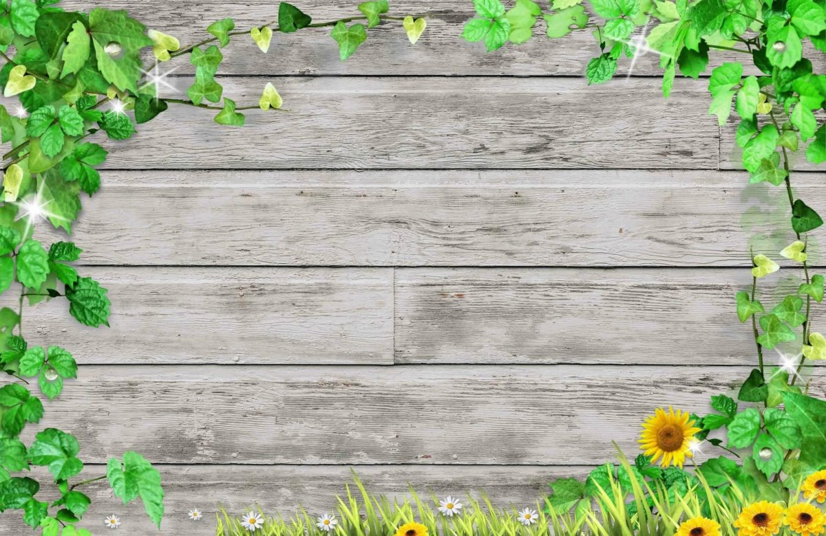 Деревянная стена с зеленью