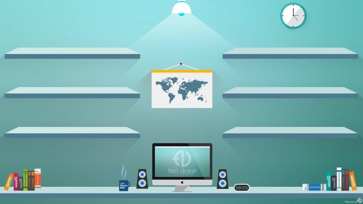 Обои стол и полки черные