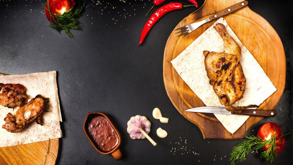 Блюда ресторана вид сверху