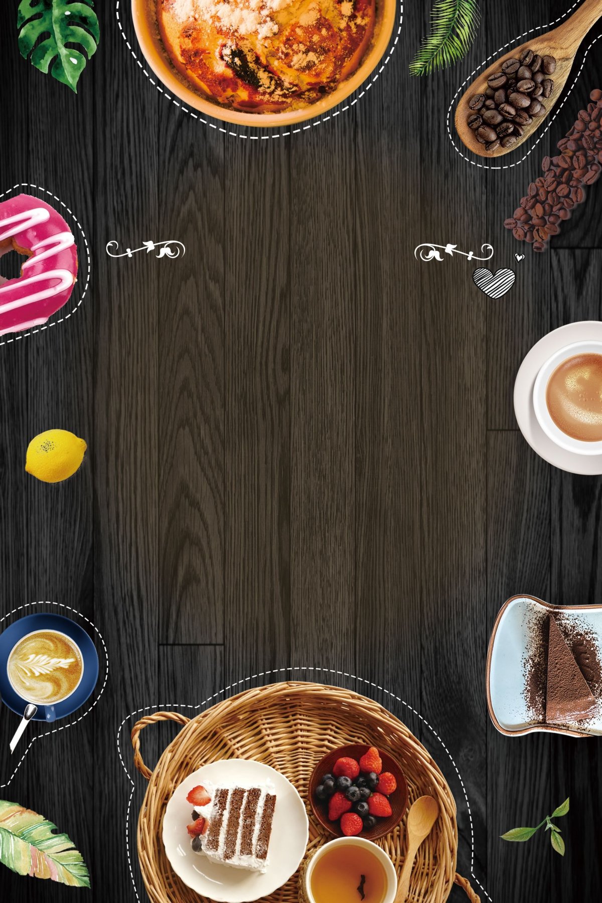 Бизнес ланч вид сверху на темном фоне