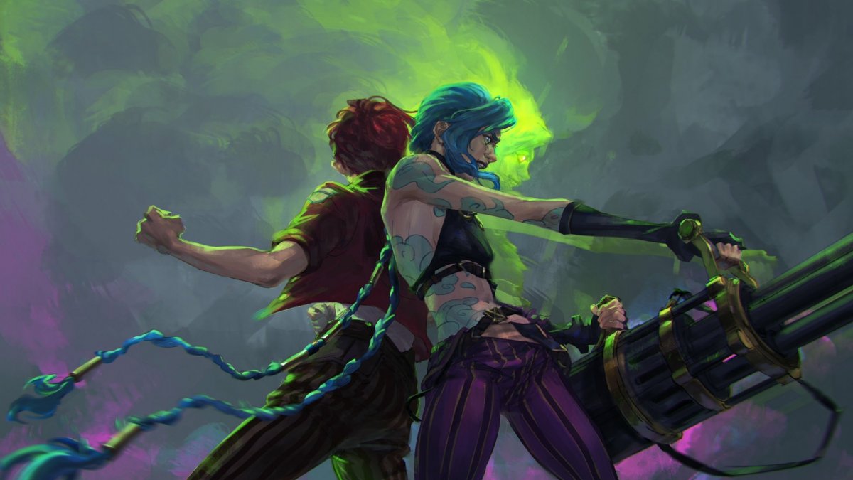 Джинкс прикрывает лицо рукой арт Аркеин