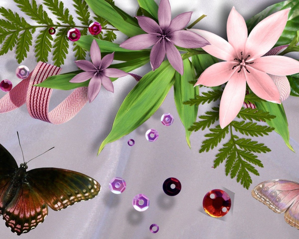 Фотообои бабочки в цветах