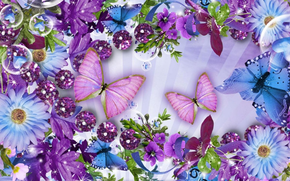 Бабочки в цветах