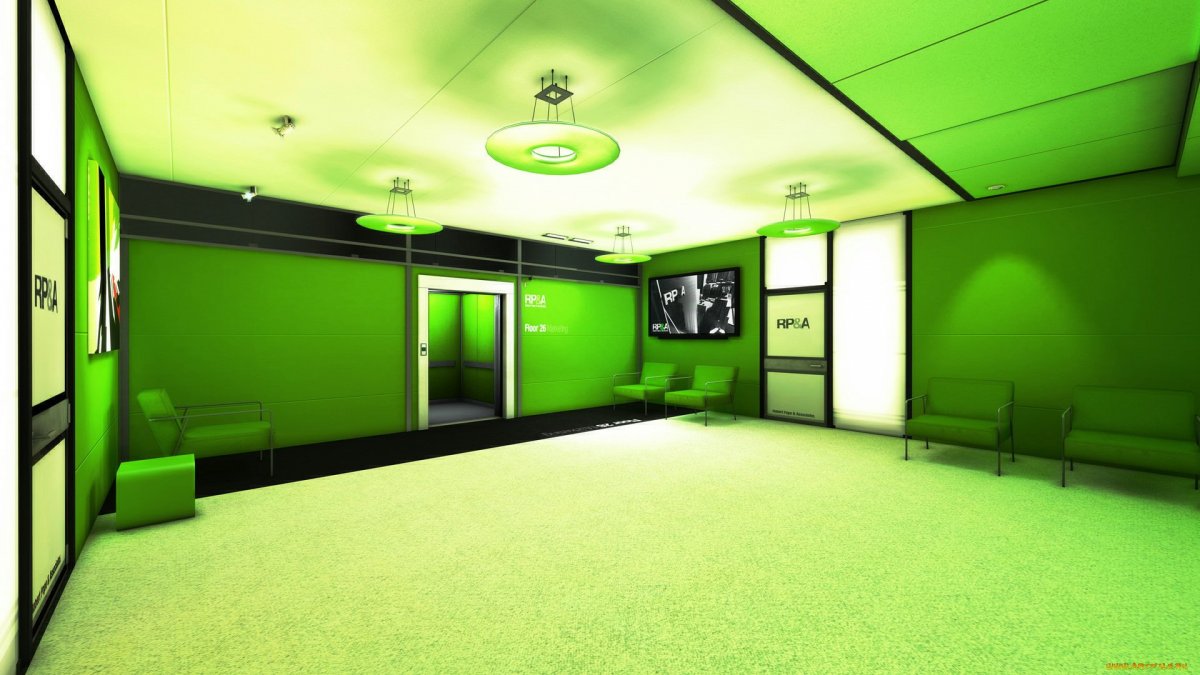 Помещение с зелёными стенами