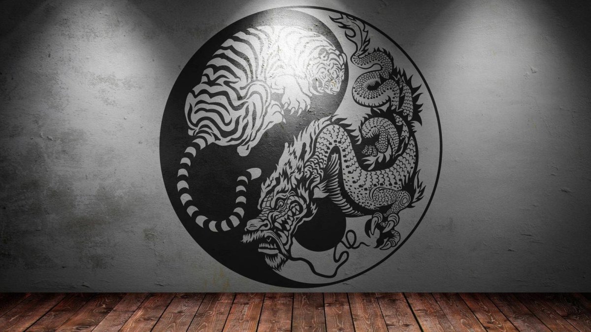 Инь Янь на черном фоне