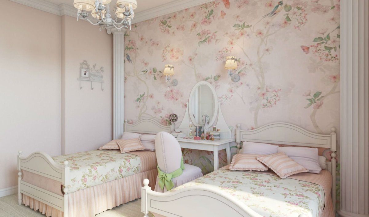 Обои с птичками в интерьере спальни