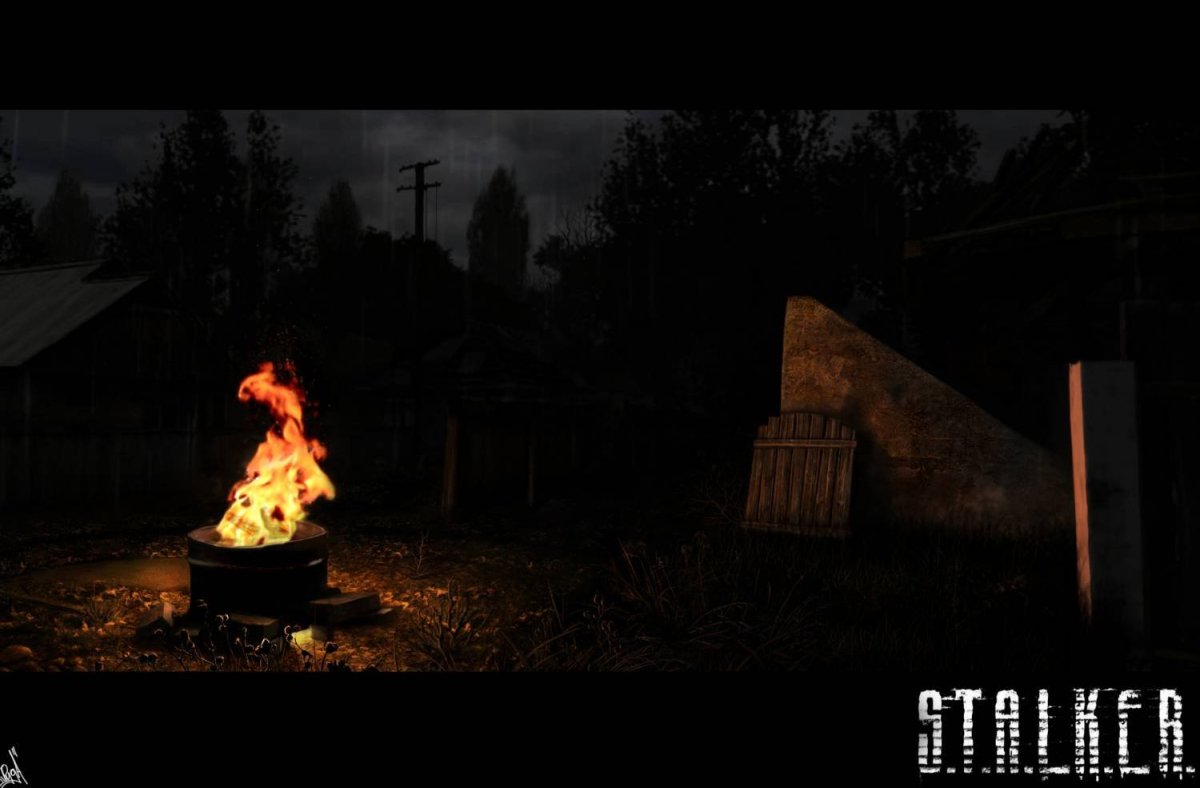 Сталкер у костра арт