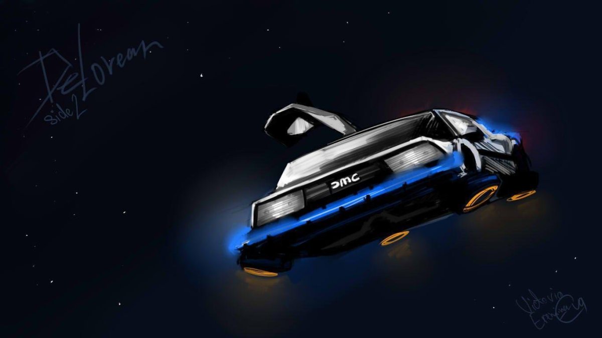 Делориан на красивом фоне