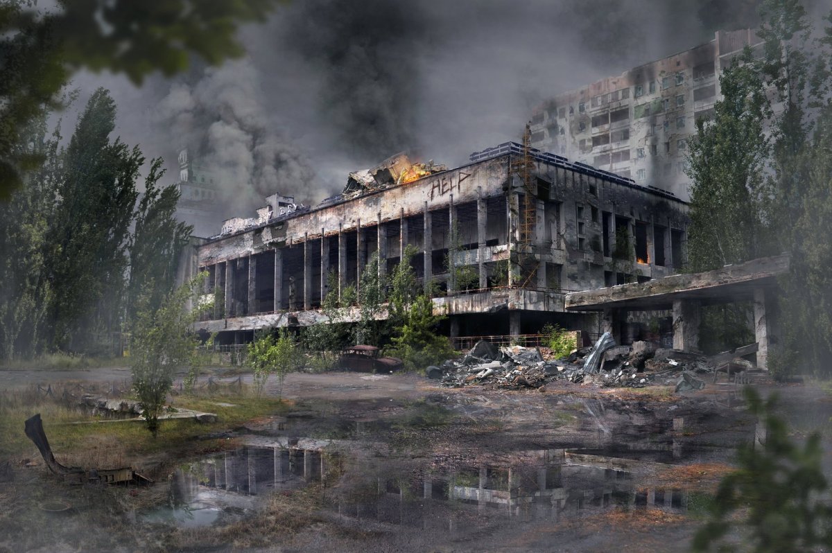 Сталкер 2 арт МОНОЛИТОВЕЦ на фоне ЧАЭС