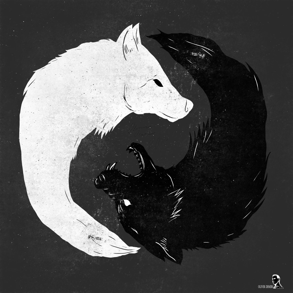 Черный и белый волк арт