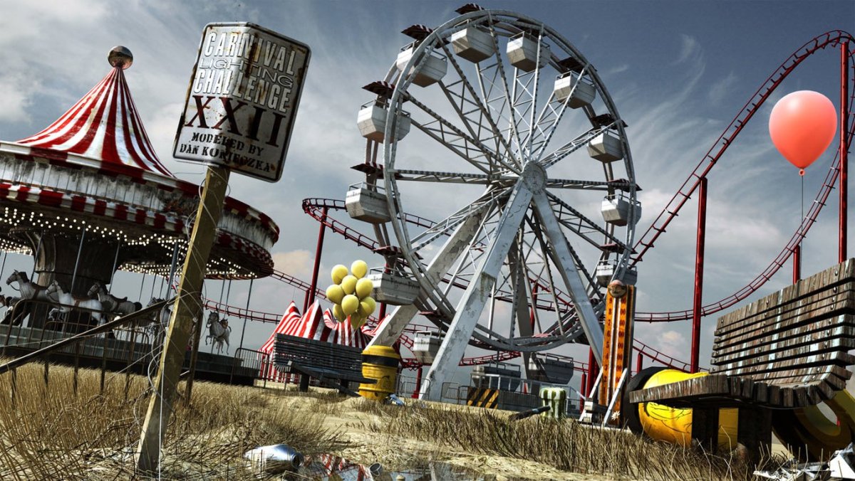 Заброшенный парк аттракционов ночью