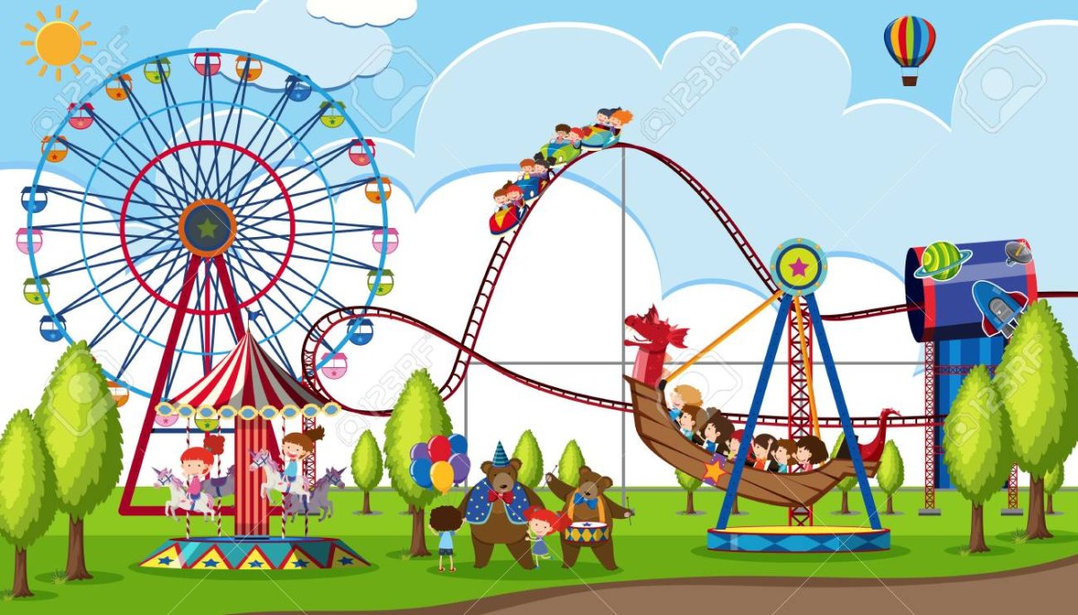 Парк аттракционов мультяшный