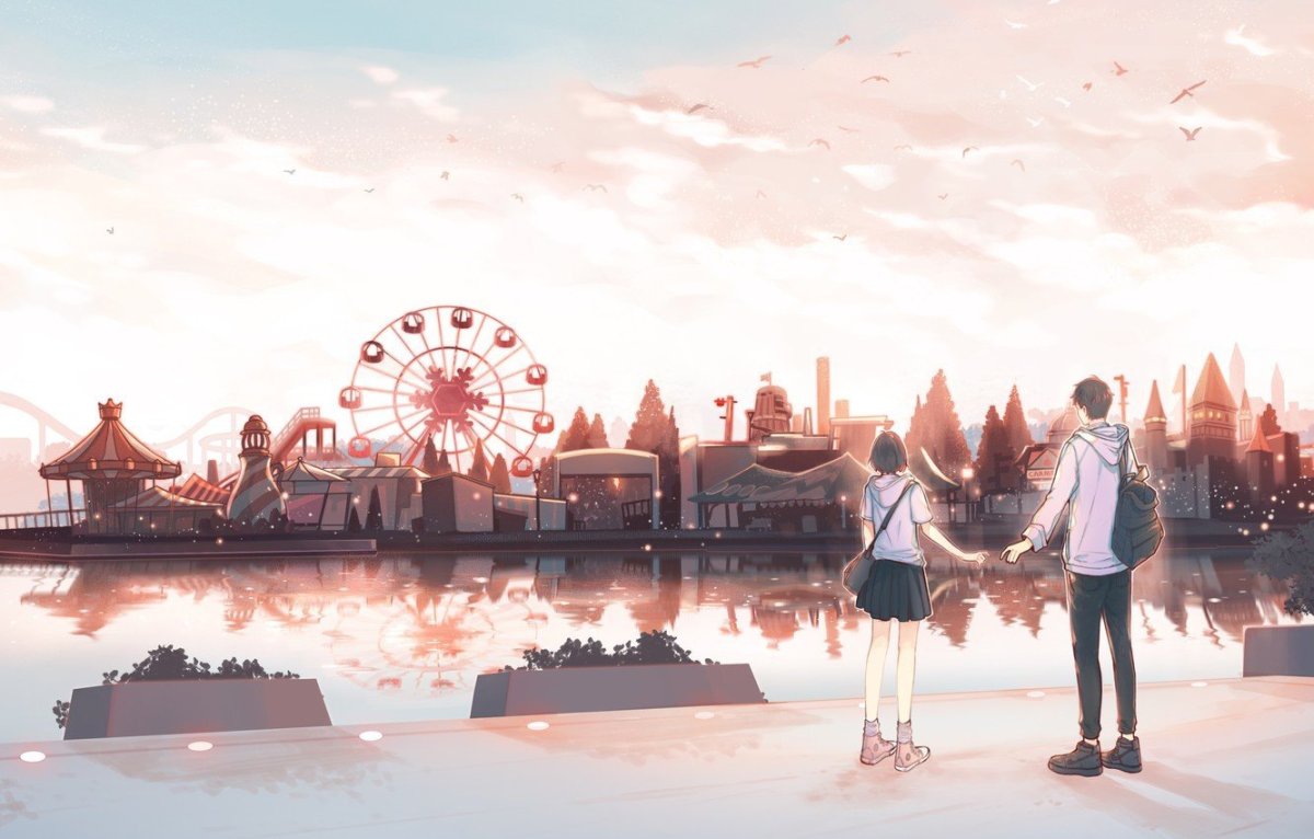 Фон парк с каруселями мультяшный