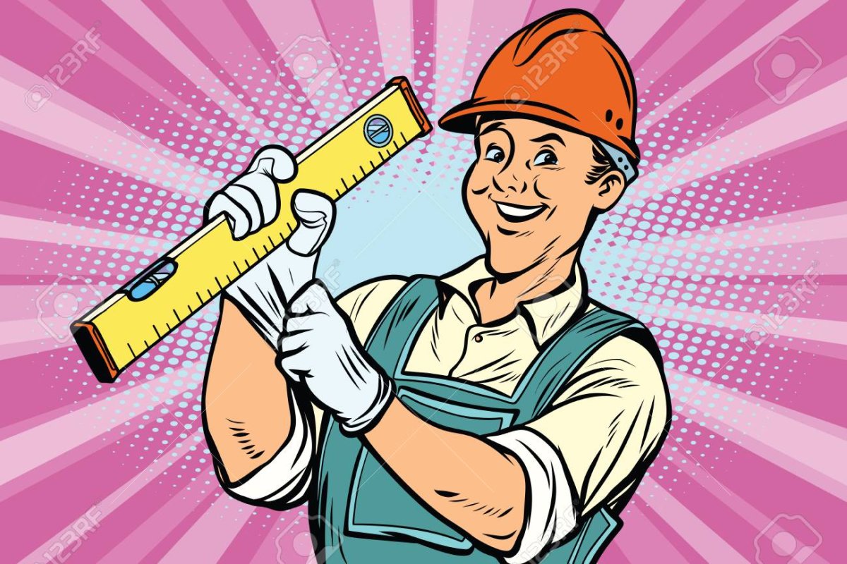 Шарж Строитель с инструментом