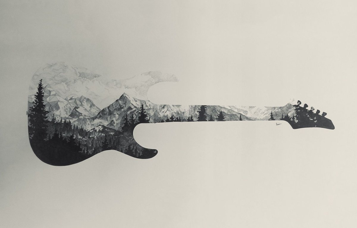 Электрогитара черно белая