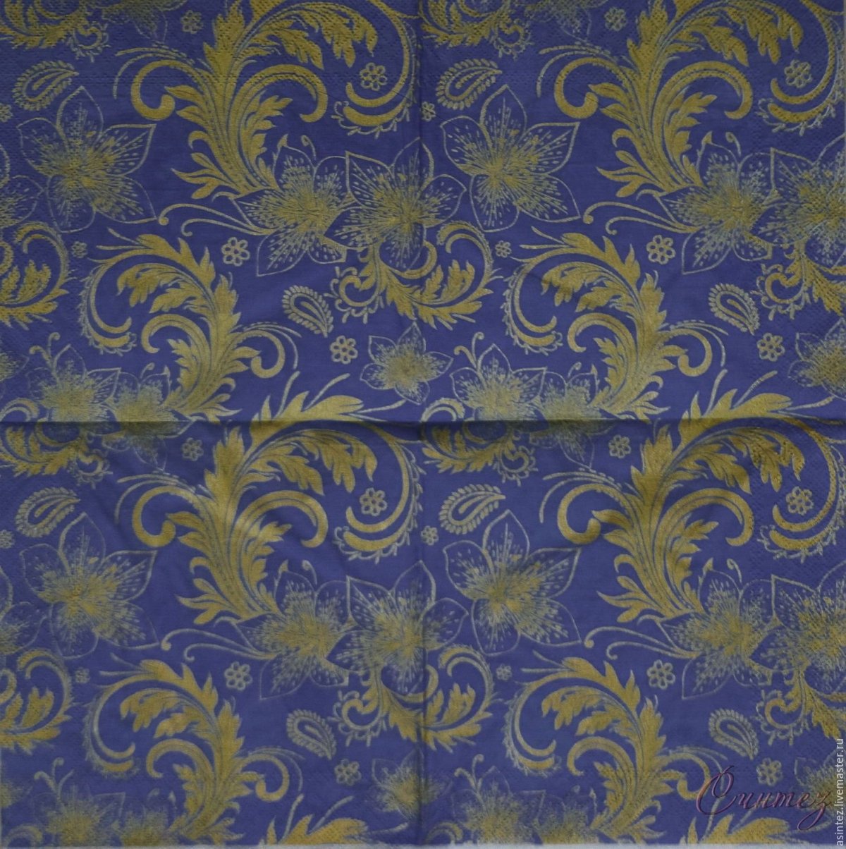 Ткань синий и золотой орнамент