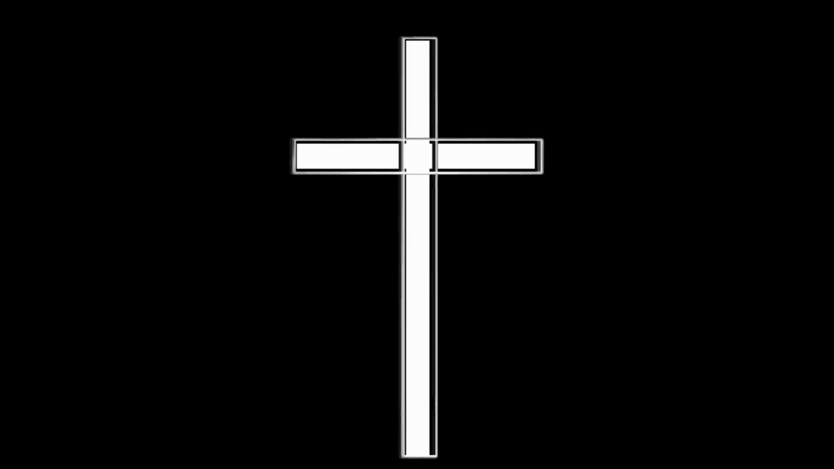 Белый крест на фёрныйм фоне