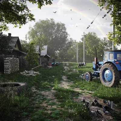 Трактор в деревне