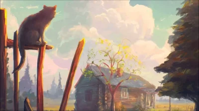 Пейзаж с кошкой