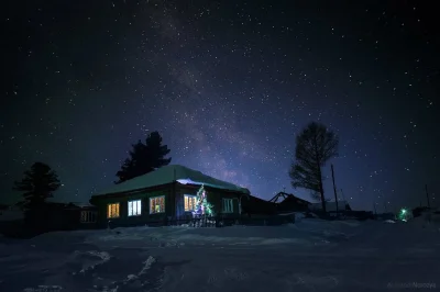 Зимняя ночь в деревне