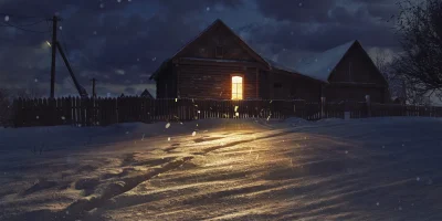 Зима ночь деревня