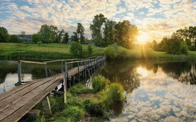 Прудик речка мостик.деревня