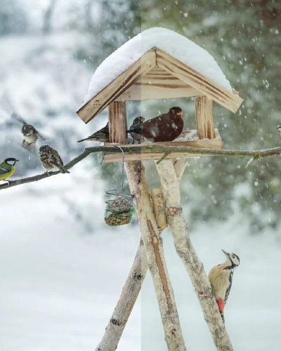 Воробьи у кормушки