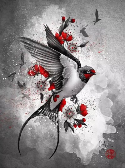 Ласточка с цветами