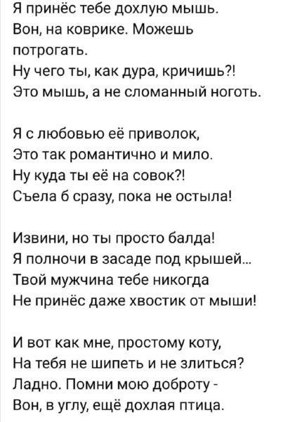 Я принёс тебе дохлую мышь вон