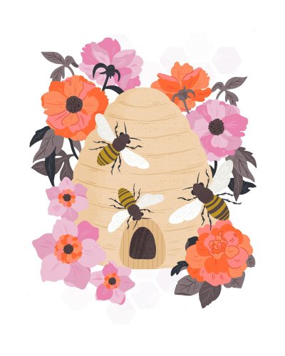 Пчела на цветке арт