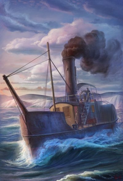 Паровой корабль арт