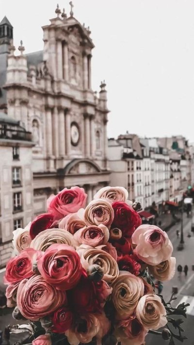 Букет цветов на фоне города