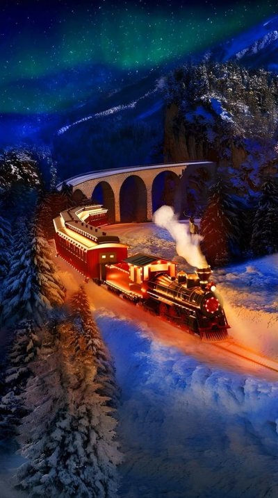 Обои зима поезд Рождество
