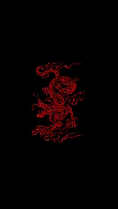 Красный китайский дракон на черном фоне