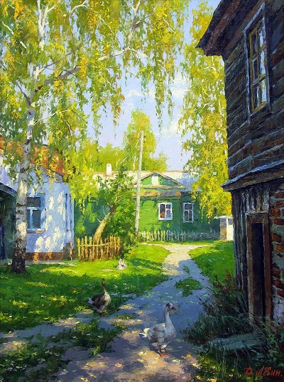 Деревенский пейзаж художник Дмитрий Левин