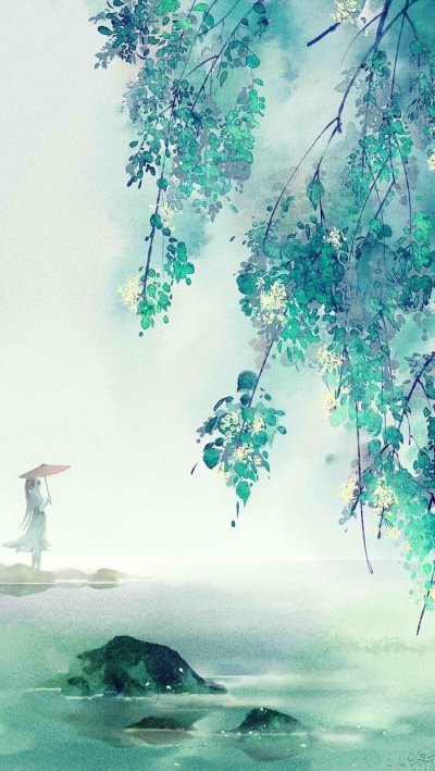 Японский пейзаж акварелью