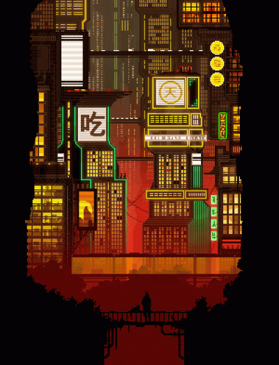 Cyberpunk город пиксель