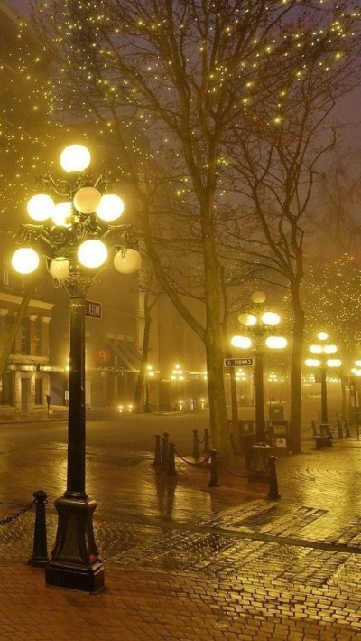 Вечерняя улица с фонарями